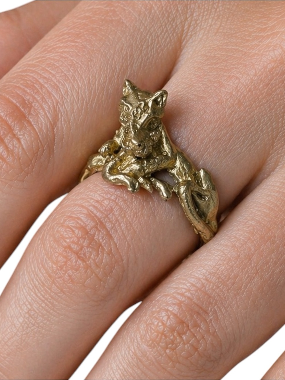 Mama Lion & Cub Vintage Brass Ring Size 6.5